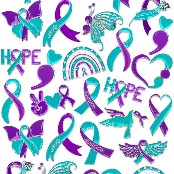 Accessories - 28pcs Suicide Prevention Pins Assorted Alloy Rainbow Ribbon Lapel Accessories